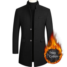 Load image into Gallery viewer, Boys Winter Black Coat Plus Size Woolen Blend Coat Male Long Windbreaker Jacket Thick Cotton Warm Men Jacket Mens Overcoat 4xl
