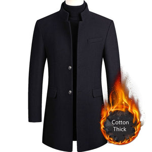 Boys Winter Black Coat Plus Size Woolen Blend Coat Male Long Windbreaker Jacket Thick Cotton Warm Men Jacket Mens Overcoat 4xl