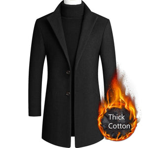 Boys Winter Black Coat Plus Size Woolen Blend Coat Male Long Windbreaker Jacket Thick Cotton Warm Men Jacket Mens Overcoat 4xl