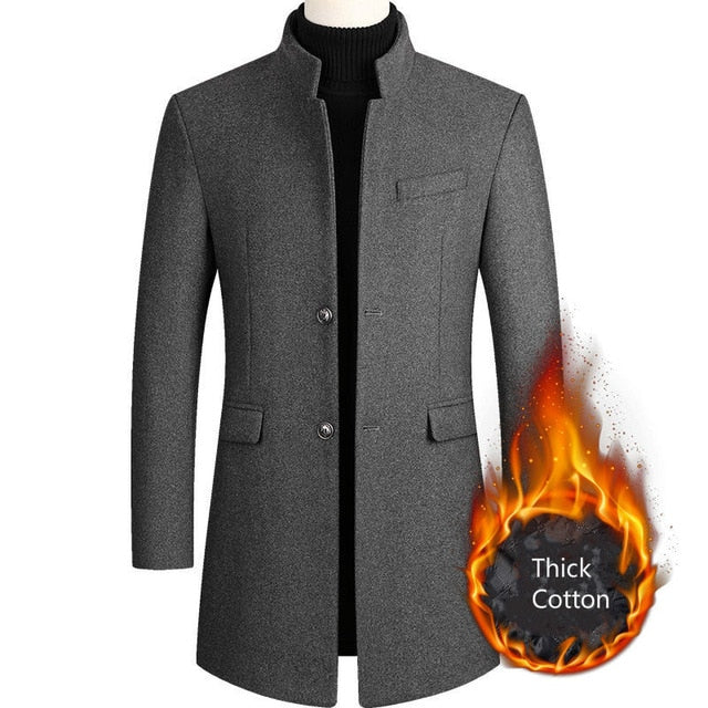 Boys Winter Black Coat Plus Size Woolen Blend Coat Male Long Windbreaker Jacket Thick Cotton Warm Men Jacket Mens Overcoat 4xl