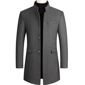 Autumn Winter Oversized Woolen Blend Coat Male Long Windbreaker Jacket Cotton Thick Warm Men Gray Jacket Mens Overcoat 3xl 4xl