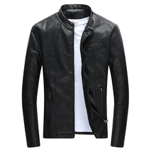 Load image into Gallery viewer, Wordless Autumn Winter Mens Zipper PU Leather Jacket Casual Motorcycle Leather Jacket Men Leisure Clothing Slim Leather Jacket
