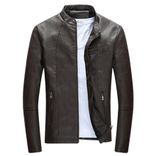 Load image into Gallery viewer, Wordless Autumn Winter Mens Zipper PU Leather Jacket Casual Motorcycle Leather Jacket Men Leisure Clothing Slim Leather Jacket
