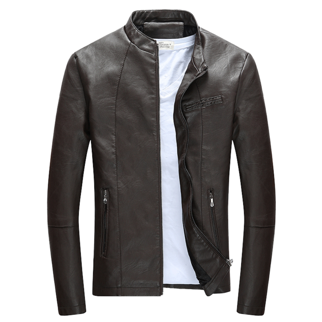 Wordless Autumn Winter Mens Zipper PU Leather Jacket Casual Motorcycle Leather Jacket Men Leisure Clothing Slim Leather Jacket