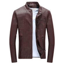 Load image into Gallery viewer, Wordless Autumn Winter Mens Zipper PU Leather Jacket Casual Motorcycle Leather Jacket Men Leisure Clothing Slim Leather Jacket
