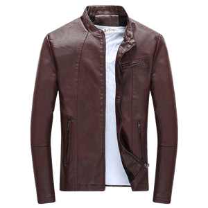 Wordless Autumn Winter Mens Zipper PU Leather Jacket Casual Motorcycle Leather Jacket Men Leisure Clothing Slim Leather Jacket