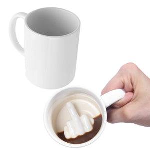 Creative Design White Middle Finger Style Novelty Mixing Coffee Milk Cup Funny Ceramic Mug Enough Capacity Water Cup